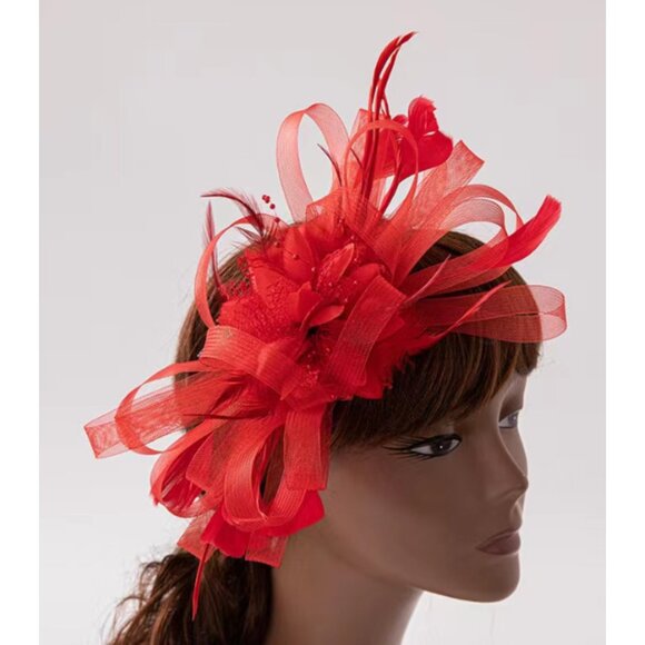 Elegant Women’s Sinamay Fascinator Hat with Headband Bridal, Tea Party, Red Hat - Picture 2 of 3